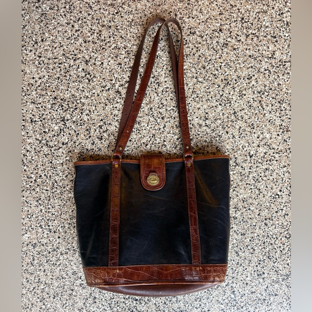 Vintage Brahmin Black and Brown Leather Tote Bag